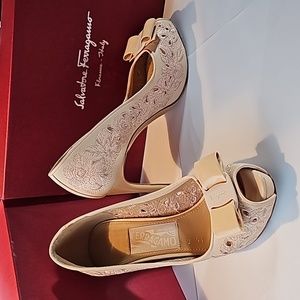 Salvatore Ferragamo 5.5B Embroidered Heels